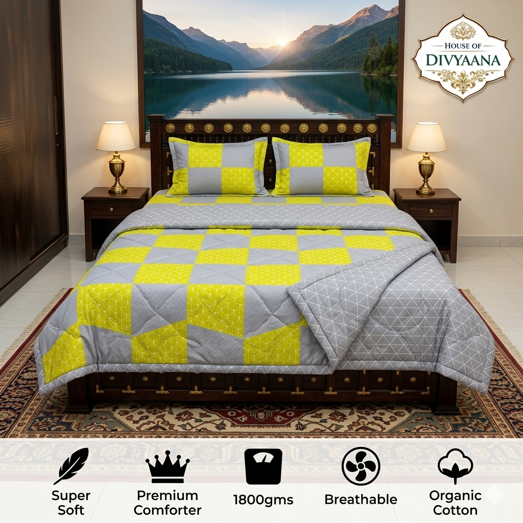 Divyaana Urban Check Luxe Double Bed Comforter- Voilet