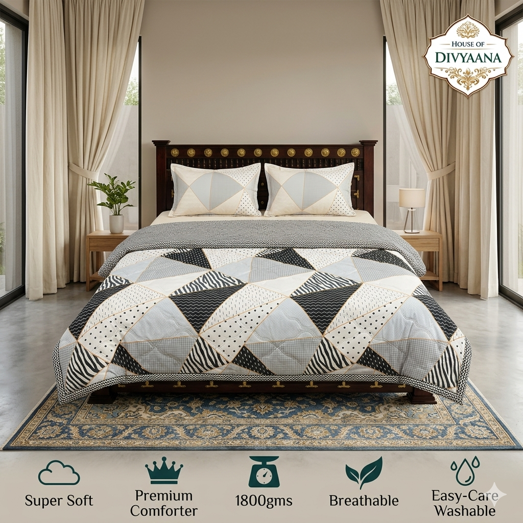 Divyaana Nordic Patchwork Luxe Double Bed Comforter- Voilet