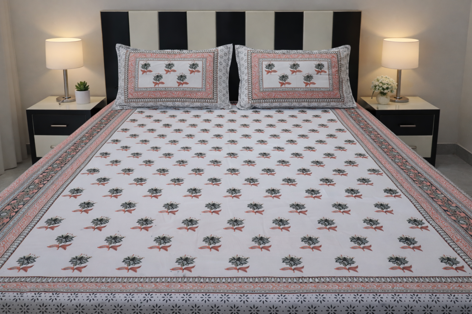 Blush Meadow Petals Cotton Bedsheet Set