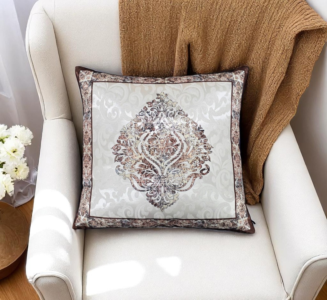 Royal Grey & Ivory Quilted Cushion Cover – 16 × 16 Inches