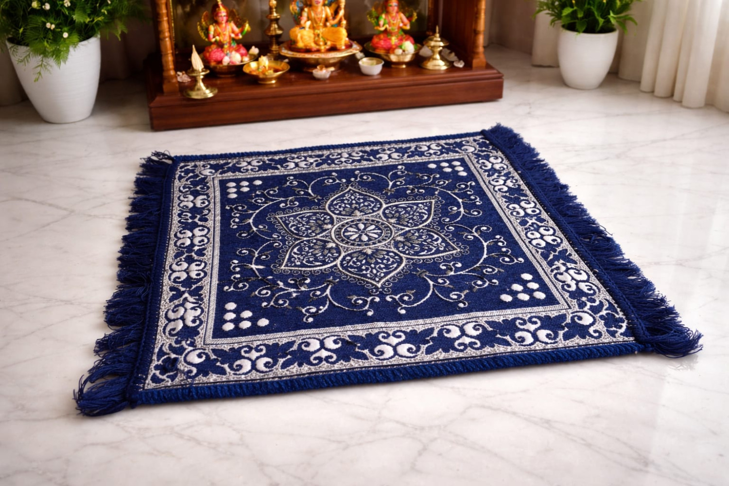 Pooja / Mandir Floor Mat – Navy Blue