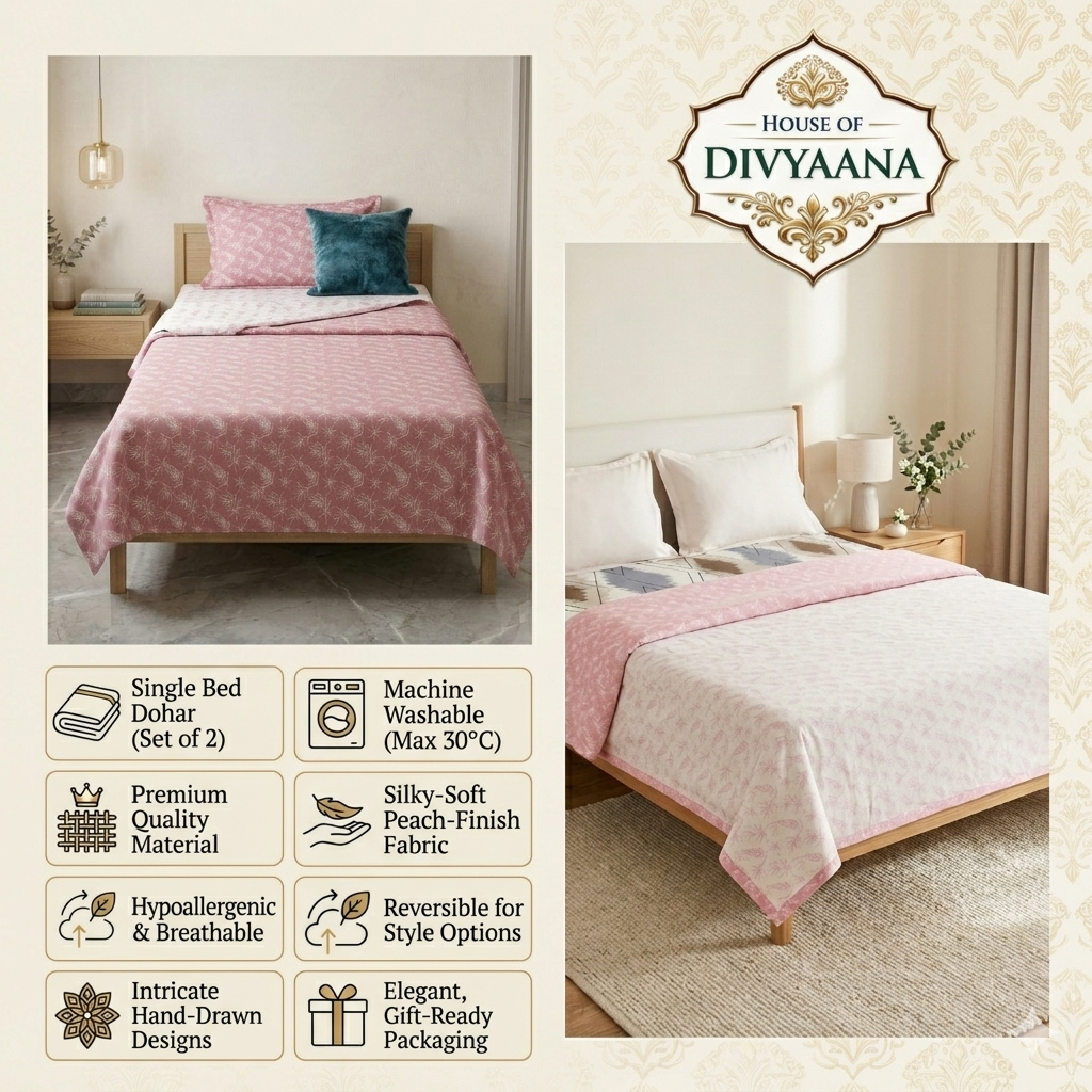 BlushFern Reversible Single Bed Dohar- set of 2