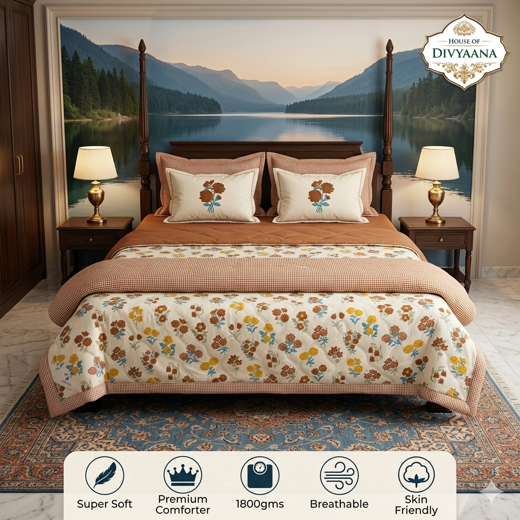 Divyaana Autumn Bloom Heritage Double Bed Comforter- Voilet