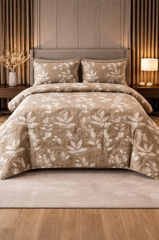 Premium 300 TC Cotton Elegant Botanical Print Cotton King Size Bedsheet Set