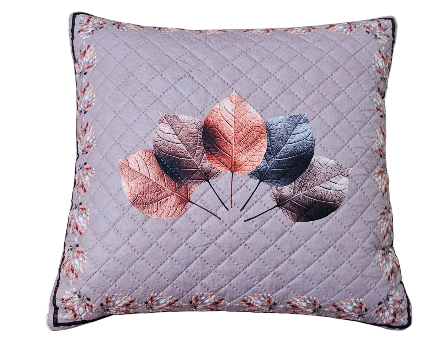 Autumn Leaf Quilted Cushion Cover-– 16 × 16 Inches
