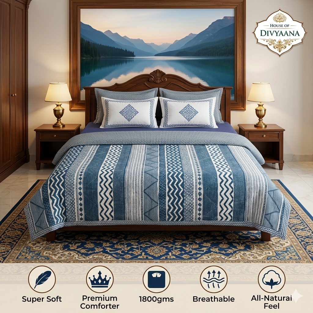 Divyaana Indigo Weave Luxe Double Bed Comforter- Voilet