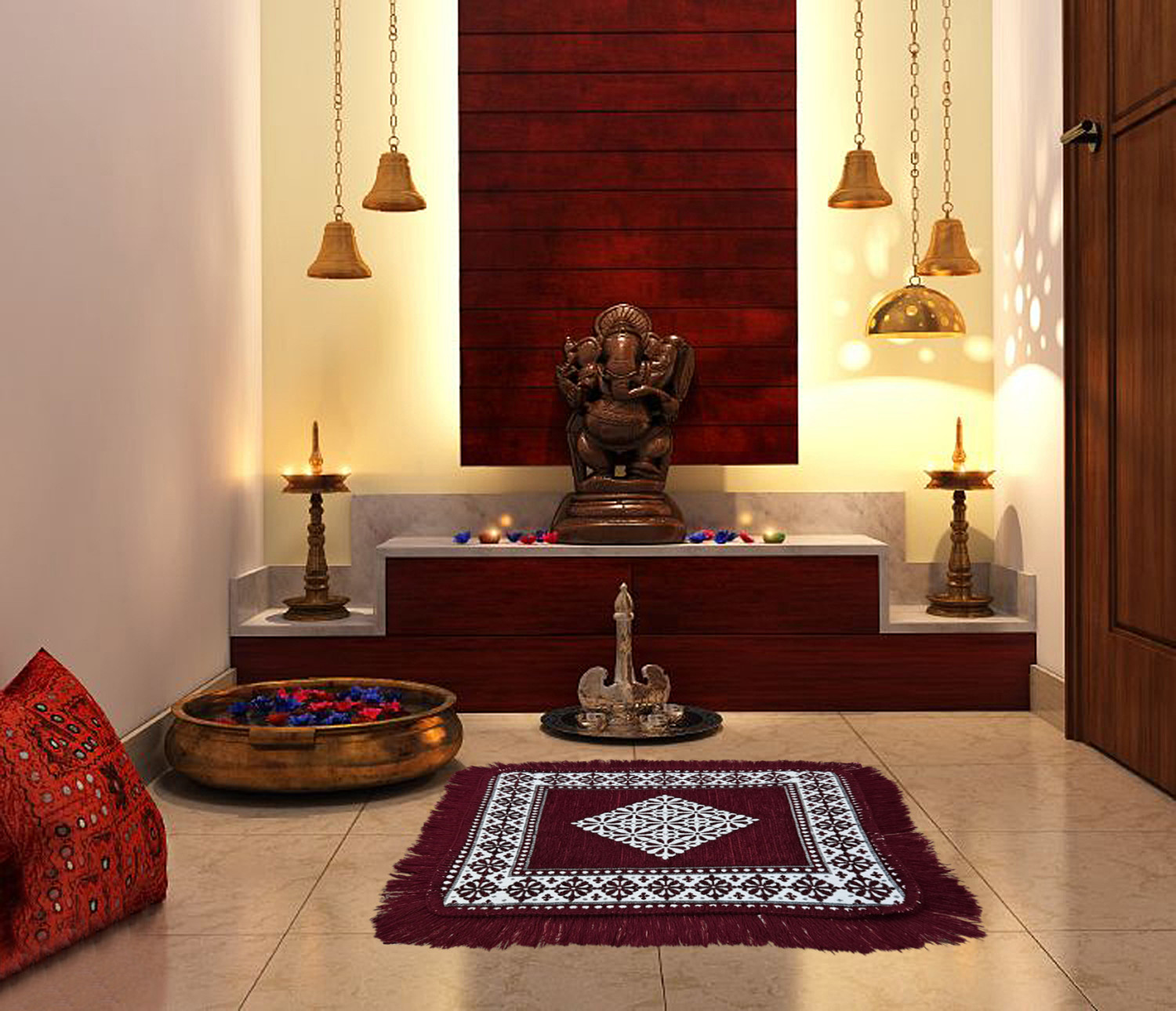 Divya Dhyaan Prayer Mat / Sitting Mat (23 × 23 Inches) -Wine red