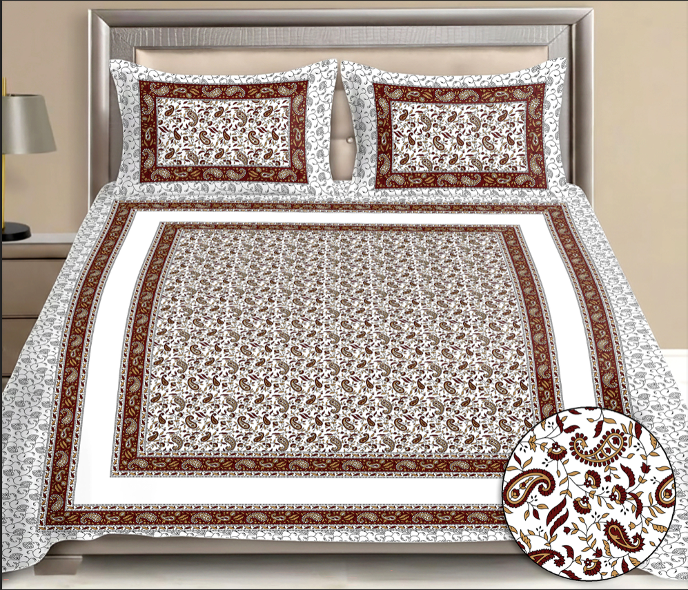 Earthy Grace Indian Art Cotton Double Bedsheet Set