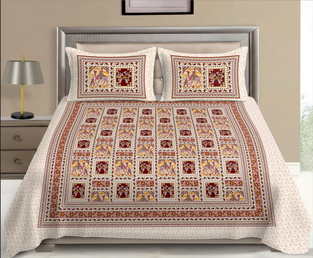 Heritage Folk Art Cotton Double Bedsheet Set