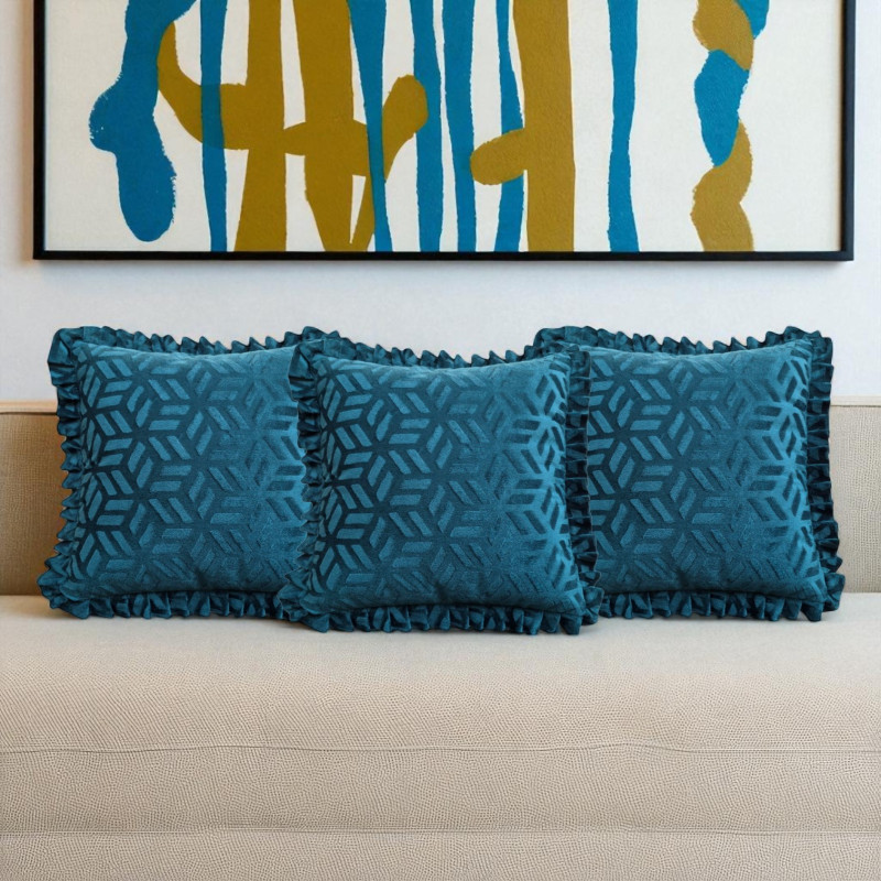 Geo Frill Border Velvet Cushion Cover– 16 × 16 Inches