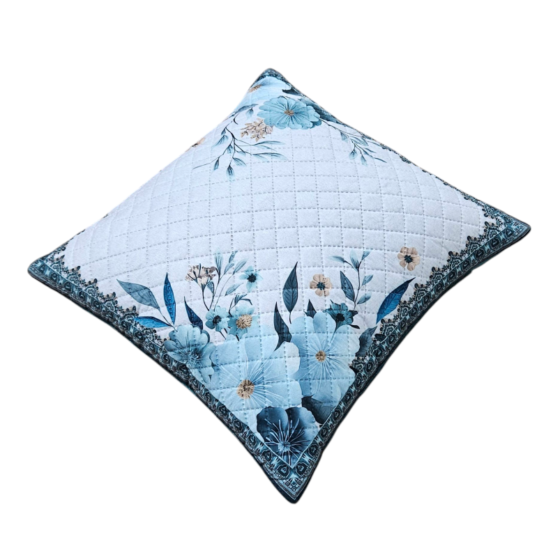 Premium Quilted Floral Cushion Cover- Lotus– 16 × 16 Inches