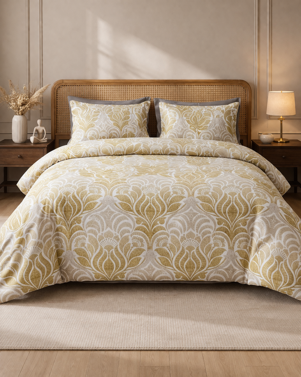 Premium 300 TC Cotton Luxury Floral Damask King Size Bedsheet Set