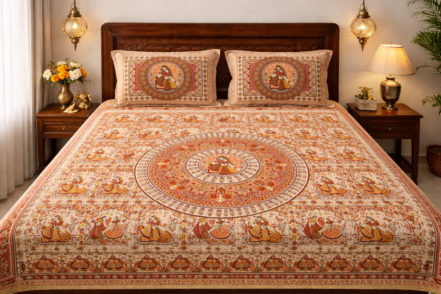 Sanganeri Printed Cotton Double Bedsheet Set