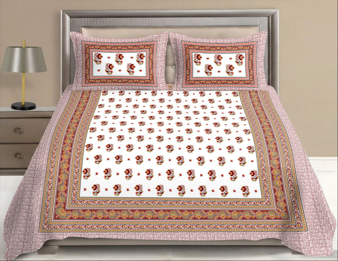 Blossom Paisley Petals Cotton Double Bedsheet Set